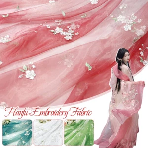Flower Pear Blossoms Embroidery Chiffon Fabric Chinese Hanfu Sewing Costume - Picture 1 of 22