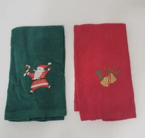 Asciugamani Natalizi Vintage Rosso Jingle Bells Verde Babbo Natale Set di 2 - Foto 1 di 4