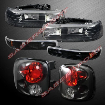 Juego de faros negros con señal de estacionamiento + luces traseras para Silverado Stepside 99-02 Foto 1 de 4