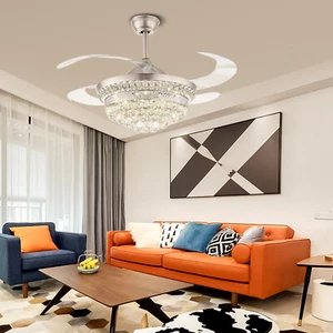 Crystal Chandelier LED Ceiling Fan Light 42 in 3-Speed Pendant Lamp with Remote - Picture 1 of 18