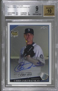 2009 Topps Chrome Rookie Auto Chris Jakubauskas #243 BGS 9 MINT Rookie Auto RC