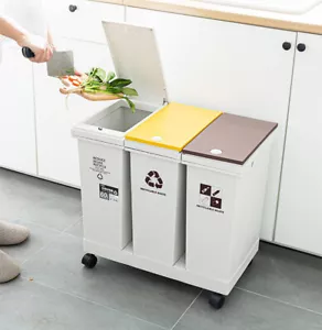 Mülleimer 3x20L Abfalleimer Müllsortierer Trennsystem Abfallsammler Küchen Räder - Bild 1 von 12