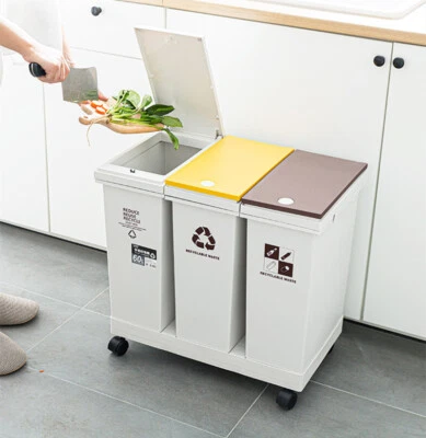 Mülleimer 3x20L Abfalleimer Müllsortierer Trennsystem Abfallsammler Küchen Räder - Bild 1 von 4