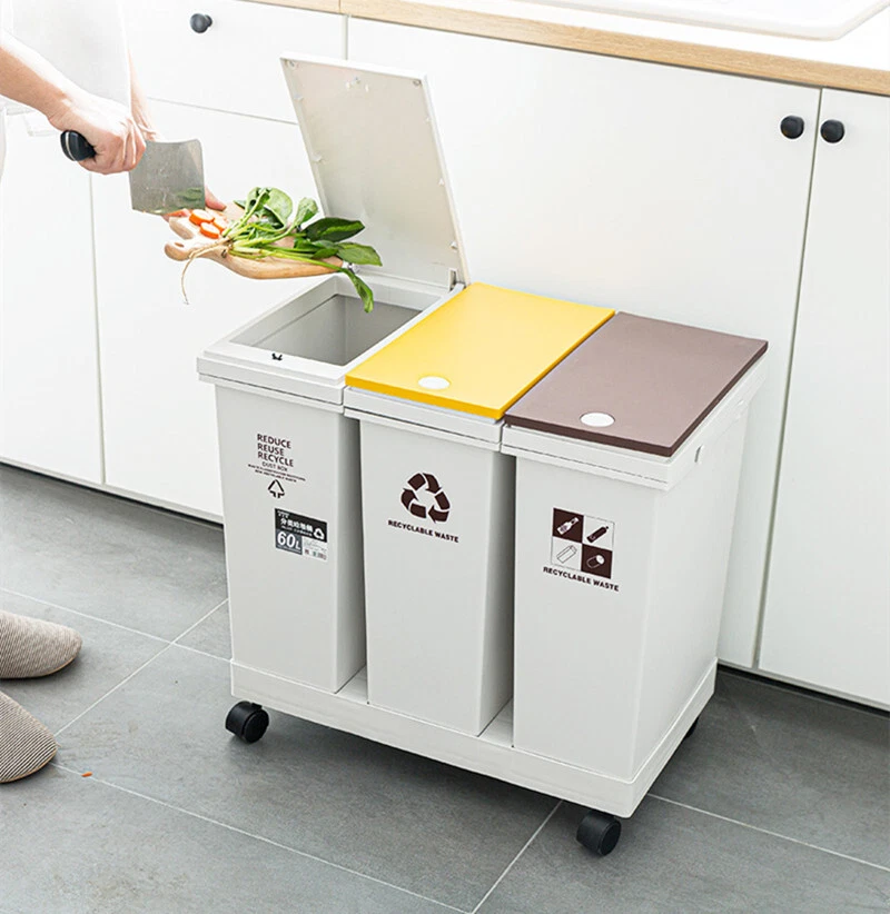 Mülleimer 3x20L Abfalleimer Müllsortierer Trennsystem Abfallsammler Küchen Räder - Bild 1 von 4
