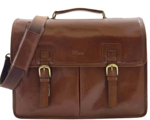 Mens Leather Briefcase Cross Body Bag Buckerell Chestnut Tan - Picture 1 of 8