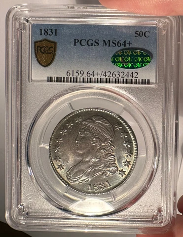 1831 50c PCGS MS 64+ CAC Capped Bust Half Dollar Cover