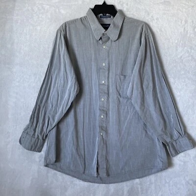 Гигантская мужская рубашка на пуговицах однотонная серая XL хлопок винтажный воротник с длинным рукавом 90-х - Изображение 1 из 4