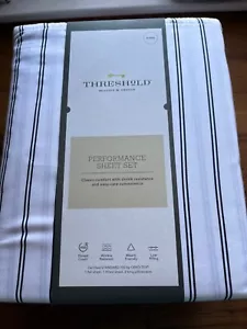 Threshold 400 Thread Count Performance Printed Sheet Set Blue Stripe King NEW - Picture 1 of 6