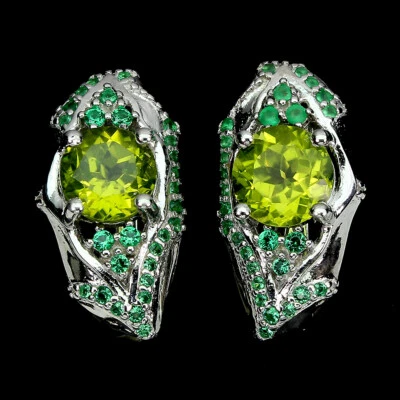 925 Sterling Silver Earrings Round Peridot 7mm Simulated Cz Gemstone Jewelry - Image 1 of 4