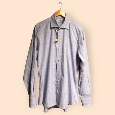 Camisa de vestir LEDBURY azul lavanda ventana a cuadros calce ajustado para hombres XL 17,5 Foto 1 de 4