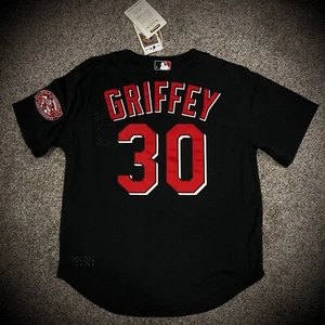 new KEN GRIFFEY CINCINNATI REDS JERSEY replica vtg black red sewn MENS LARGE nwt - Picture 1 of 8
