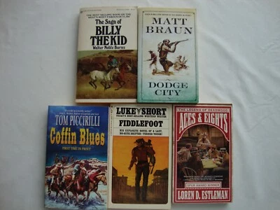 5 new WESTERN pb books ACTION fiction paperbacks BILLY KID, HICKOK, DODGE rare Foto 1 de 4