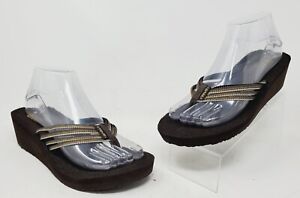 Teva Mush Adapto Womens US 8 Wedge Thong Flip Flops Sandals Brown