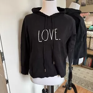 Rae Dunn Large Black Hooded Sweater - Picture 1 of 5