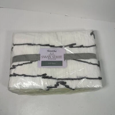 The Land Of Nod Crib Skirt Swan Soirée White Ruffle Black Trim 100% Cotton NEW - Image 1 of 4