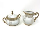 Seyei China Creamer Sugar Gold Edges White Classic Lidded Bowl Vintage Porcelain