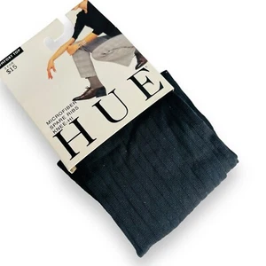 HUE Black Microfiber Spare Rib Knee Hi with Comfort Top Womens One Size 1 Pair - Picture 1 of 2
