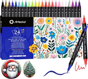 Artecho Acrylstifte 24 Farben, 0.5-5Mm Wasserfester Dual Tip Marker (Pinsel Und - Bild 1 von 12