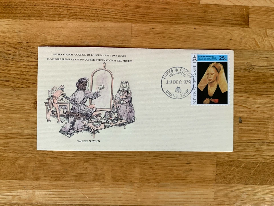 TURKS & CAICOS 1979 FDC ICM ART STAMPS LTD ED VAN DER WEYDEN LADY - Image 1 of 1