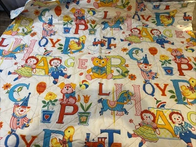 Manta bebé ABC vintage letras hechas a mano con imágenes edredón 33" x 42" Foto 1 de 4