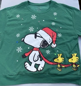 Peanuts Snoopy Christmas Sweatshirt Light Up Sweater Woodstock Pullover EUC 2XL - Picture 1 of 12