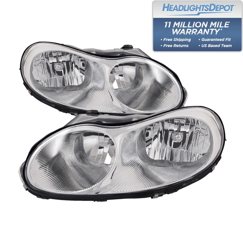 Headlights Set For 1998-2001 Chrysler Concorde Halogen Headlamp Pair Assembly - Image 1 of 4