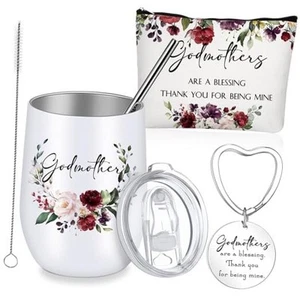 3 Pcs Godmother Gifts Set Mother's Day 12oz Stainless Steel Tumblers Makeup - Picture 1 of 7
