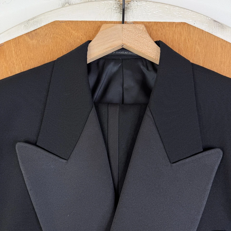 Винтажный двубортный смокинг мужской 40R черный 100% шерсти холст брюки 32 x 31 со складками - Изображение 1 из 4