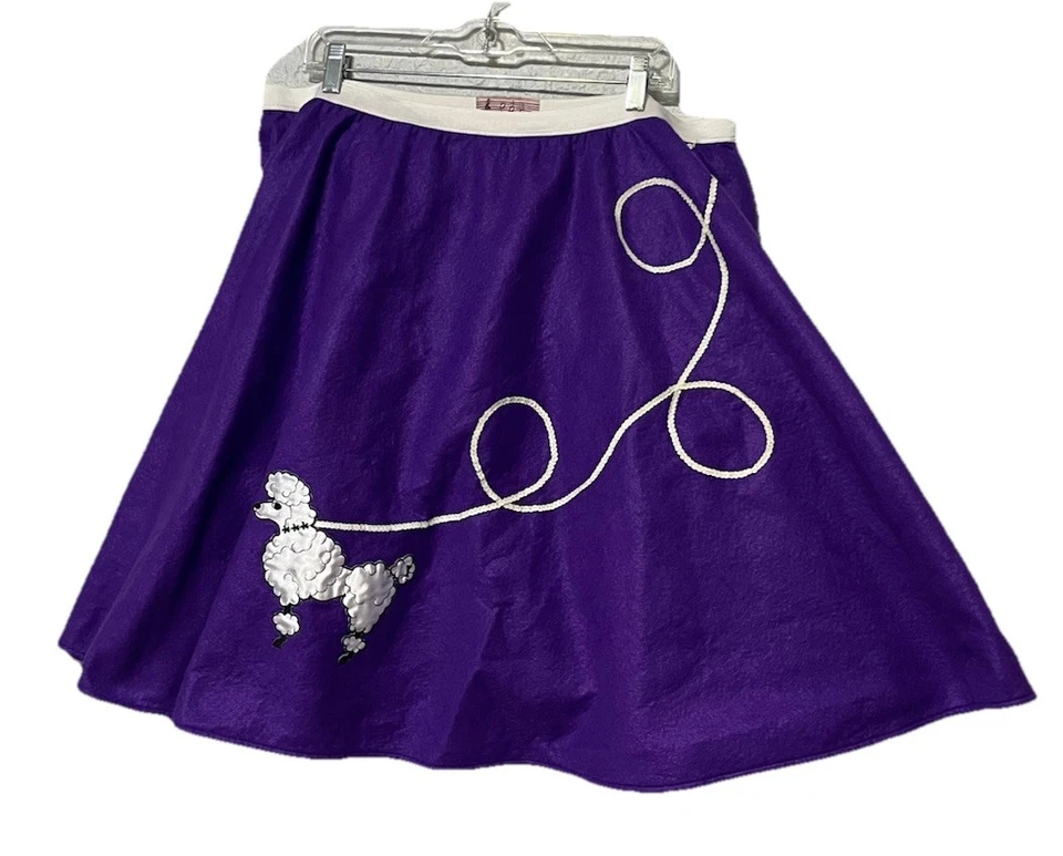 "Falda caniche púrpura Big Notes vintage talla XL longitud 24"" cintura elástica 38-50 fieltro" Foto 1 de 4