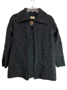 Irish Womens Black Wool Cardigan Size Small Fisherman Carraig Donn Chunky Knit - Picture 1 of 8