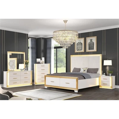 Pemberly Row Contemporary 4PC King Bedroom Set Made with Wood in Gold Finish - Image 1 of 4
