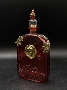 Bottiglia colore flash rosso rubino stile art nouveau farmacia metallo emblema dama - Foto 1 di 10