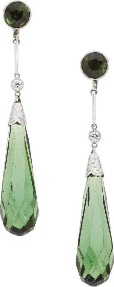 Pendientes de turmalina, diamantes, platino Foto 1 de 1
