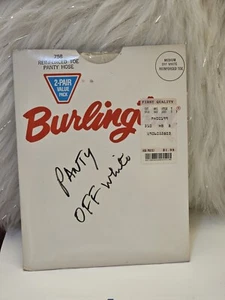 VINTAGE BURLINGTON 2 PAIR PACK MEDIUM OFF WHITE 758 REINFORCED TOE NEW - Picture 1 of 2