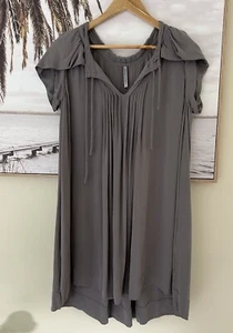 SCANLAN THEODORE Super Soft Grey Pleated Front Silk Swing Mini Dress Size 8 10 - Picture 1 of 5
