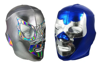 MASK MANIAC 2 pack SANTO & BLUE DEMON Adult Lucha Libre Wrestling Mask Combo Party Pack