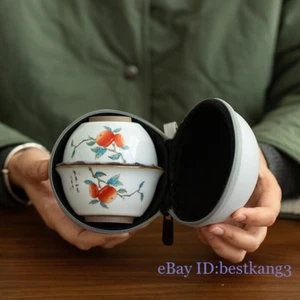 Portable Tea Set Travel Porcelain Tea Pot with Lid Infuser Holes Matching Cup - Picture 1 of 10