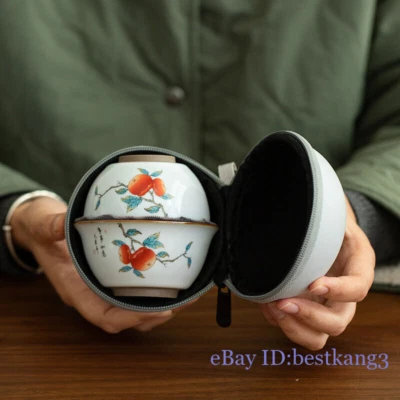 Portable Tea Set Travel Porcelain Tea Pot with Lid Infuser Holes Matching Cup - Image 1 of 4