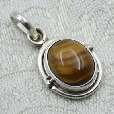 Anhänger Tigerauge Silber 925 Braun schimmernd Kettenanhänger Oval Modern Indra  - Bild 1 von 4