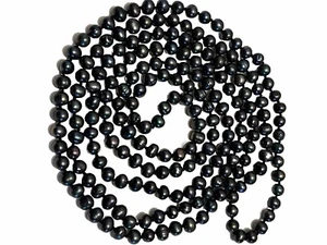Collier en perles noires d'eau douce véritable 32" noué - Photo 1/6