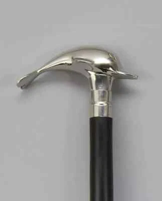 Wooden Walking Stick with a Dolphin Black and Silver Rustic Vintage Home Gift - Image 1 of 4