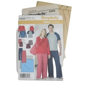 Simplicity 4889 Unisex Sleepwear Pants Shorts Top Pattern Size S-L Uncut Raglan - Picture 1 of 8