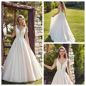 Wunderschönes Perlen Perlen Brautkleid Spitze Brautkleid Maßanfertigung Ivory 2-28W - Bild 1 von 8