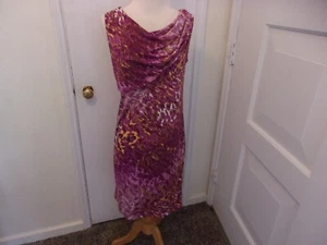 JONES NEW YORK COLLECTION DRESS-PURPLE-SLEEVELESS-WATERFALL NECKLINE-STRETCH - Picture 1 of 5