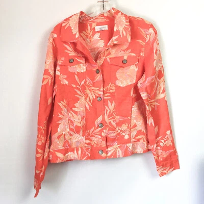 Chaqueta grande de lino naranja floral con botones delanteros Cynthia Rowley para mujer Foto 1 de 4