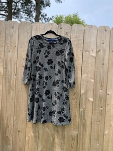 Apt. 9 Womens Sweater Dress grey Black Floral Ribbed Long Sleeve medium Fairy - Picture 1 of 7