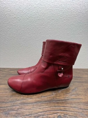Costume National 37.5 US 7 Deep Red Italian Leather Cuff Ankle Slip On Boots - Image 1 of 4