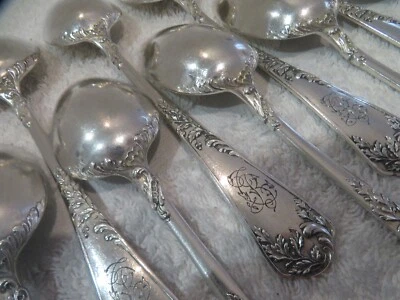 Lindo 1900 francês 950 prata 12 colheres de sobremesa Puiforcat rococó st 19,2cm - Imagem 1 de 4