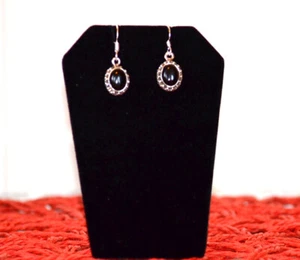 Pendientes colgantes de plata esterlina con piedras preciosas de ónix negro natural gancho joyería  - Imagen 1 de 5