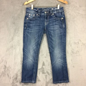 Miss Me Signature Cuffed Capri Denim Sz 27 Embroidered Embellished 23 in Inseam - Imagen 1 de 24